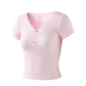 Rosy Lace Button Tee