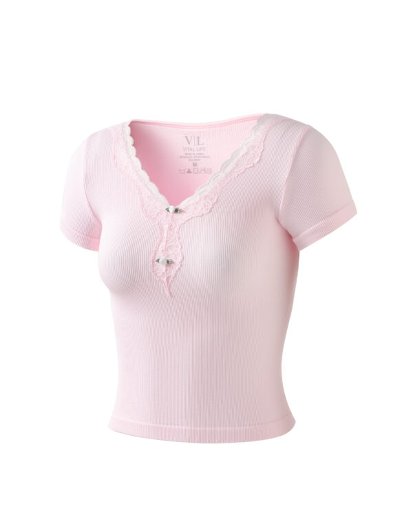 Rosy Lace Button Tee