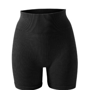 Jet Black Ribbed Biker Shorts
