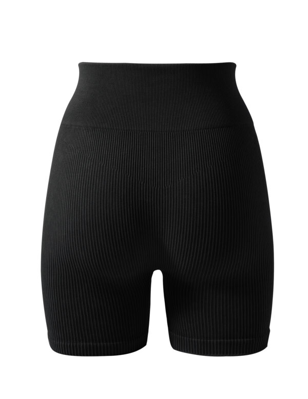 Jet Black Ribbed Biker Shorts - 图片 3